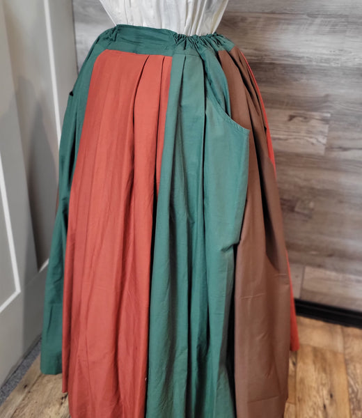 Tri Color Pleated Drawstring Skirt with Pockets-Variety of Colors