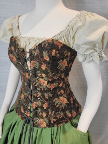 Over Bust Corset - Olive and Peaches Chenille