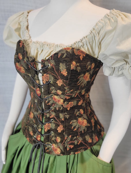 Over Bust Corset - Olive and Peaches Chenille