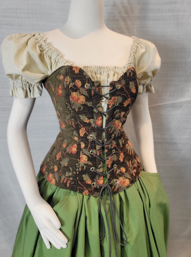 Over Bust Corset - Olive and Peaches Chenille – EaGenie's Scots 'n Knots