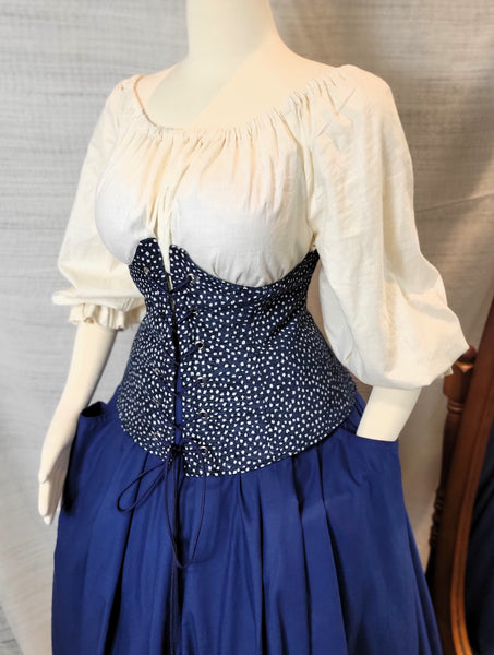 Under Bust Corset - Navy and White Chenille