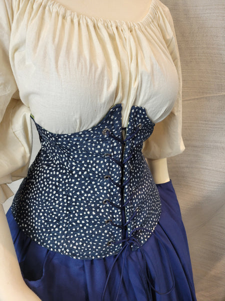 Under Bust Corset - Navy and White Chenille