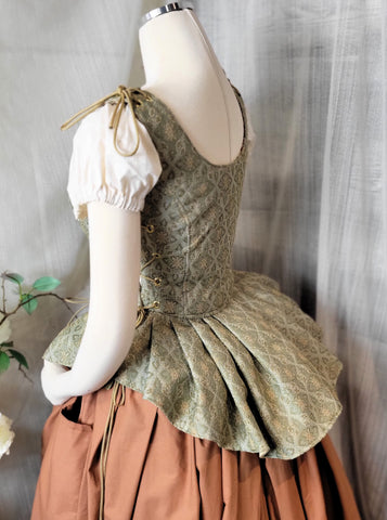 Classic Bodice  with Peplums- Sage Green and Gold