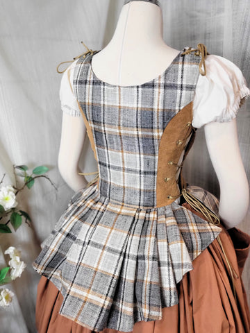 Classic Bodice  with Peplums- Plaid and Gold