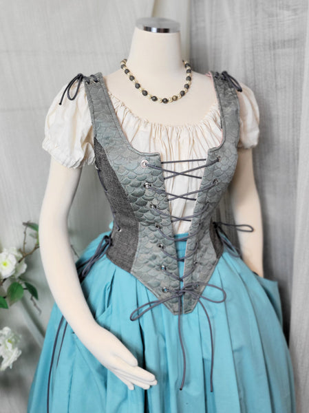 Classic Bodice - Grey Chenille with Teal Jacquard