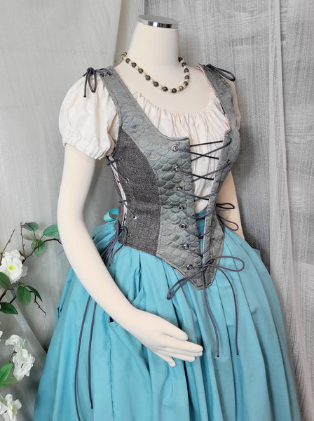 Classic Bodice - Grey Chenille with Teal Jacquard