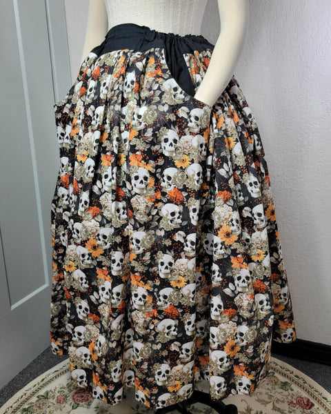 Midi Pleated Skirt Tea Length Drawstring Skirt with Pockets-Floral Prints