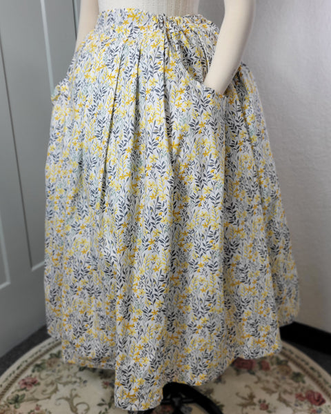 Midi Pleated Skirt Tea Length Drawstring Skirt with Pockets-Floral Prints