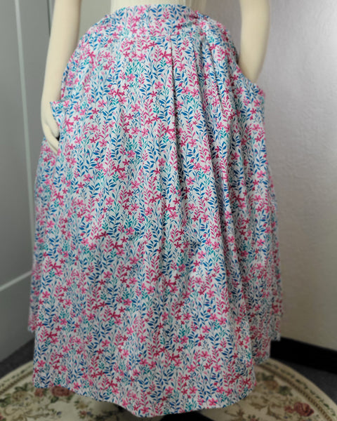 Midi Pleated Skirt Tea Length Drawstring Skirt with Pockets-Floral Prints