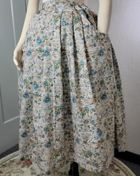 Midi Pleated Skirt Tea Length Drawstring Skirt with Pockets-Floral Prints