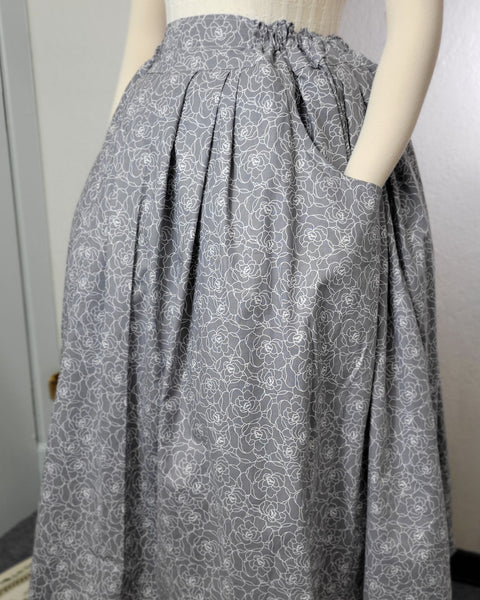 Midi Pleated Skirt Tea Length Drawstring Skirt with Pockets-Floral Prints