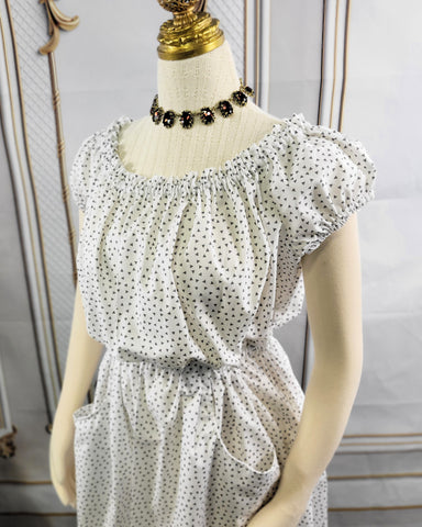 Cottage Core Dress - Cotton - Milkmaid Midi Dress Short Sleeve with Pockets