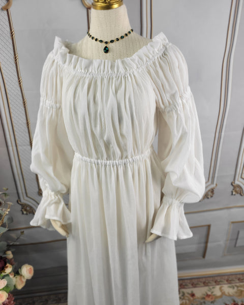 Cotton Gauze Chemise Dress - Full Length- Long Puffed Sleeve