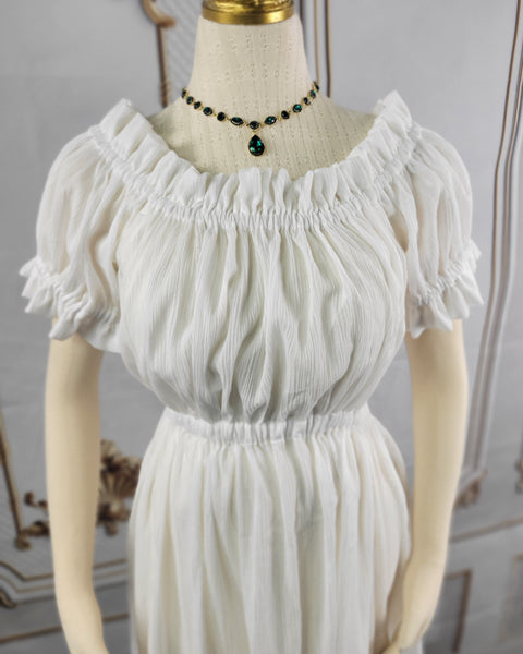 Cotton Gauze Chemise Dress - Full Length- Short Ruffled Sleeve