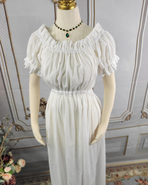 Cotton Gauze Chemise Dress - Full Length- Short Ruffled Sleeve