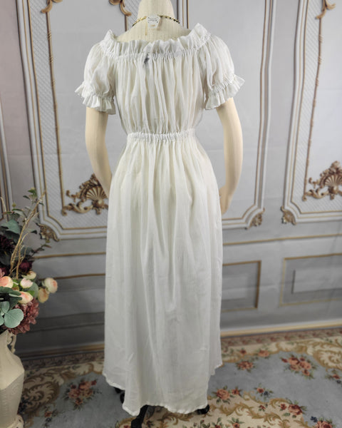 Cotton Gauze Chemise Dress - Full Length- Short Ruffled Sleeve