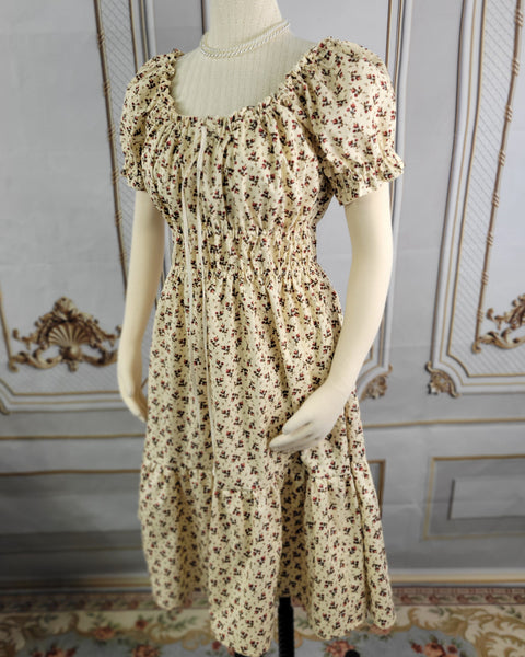 Cottage Core Dress - Cotton - Milkmaid Midi Dress Short Sleeve