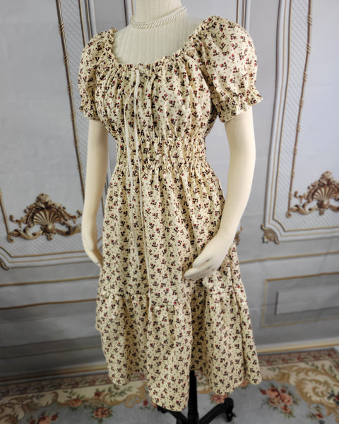 Cottage Core Dress - Cotton - Milkmaid Midi Dress Short Sleeve
