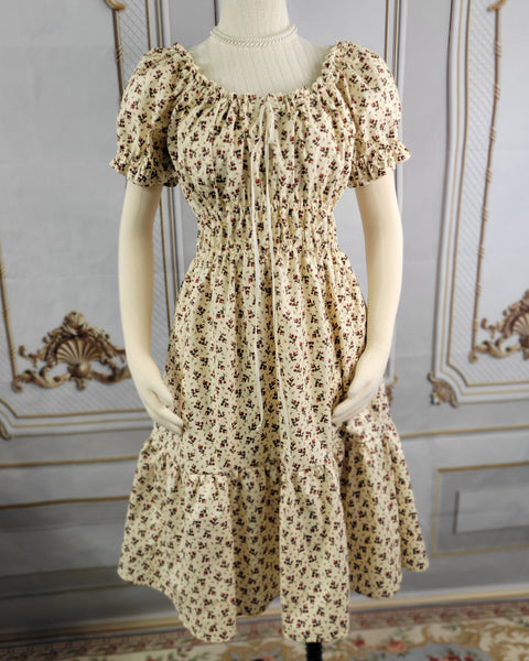 Cottage Core Dress - Cotton - Milkmaid Midi Dress Short Sleeve