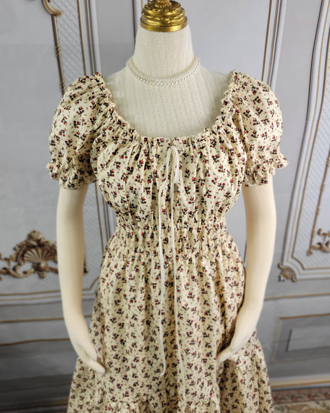 Cottage Core Dress - Cotton - Milkmaid Midi Dress Short Sleeve
