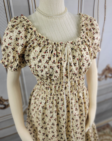 Cottage Core Dress - Cotton - Milkmaid Midi Dress Short Sleeve
