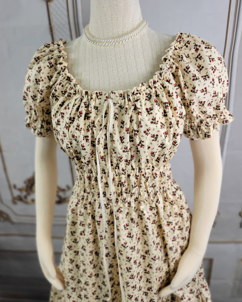 Cottage Core Dress - Cotton - Milkmaid Midi Dress Short Sleeve