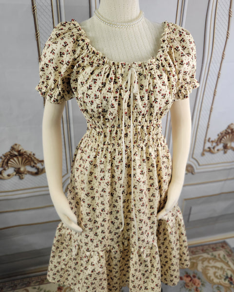 Cottage Core Dress - Cotton - Milkmaid Midi Dress Short Sleeve