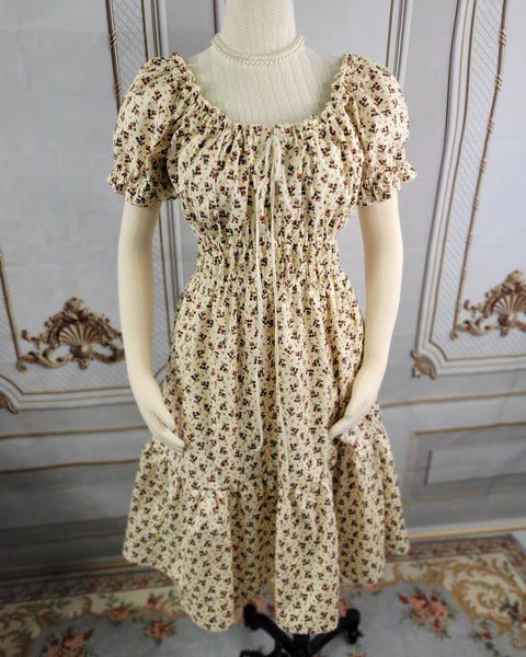 Cottage Core Dress - Cotton - Milkmaid Midi Dress Short Sleeve