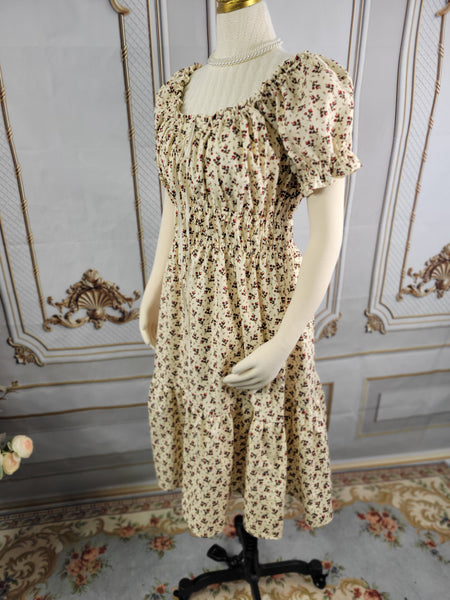 Cottage Core Dress - Cotton - Milkmaid Midi Dress Short Sleeve
