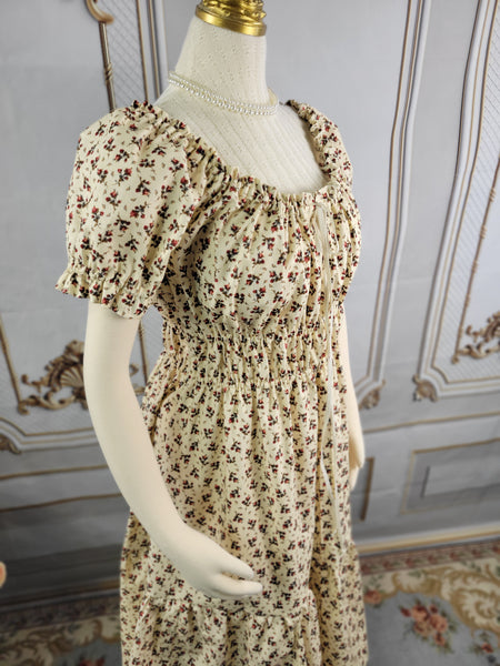 Cottage Core Dress - Cotton - Milkmaid Midi Dress Short Sleeve