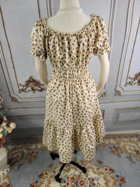 Cottage Core Dress - Cotton - Milkmaid Midi Dress Short Sleeve