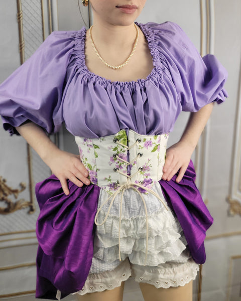Corset Belt - White with Purple Floral Print