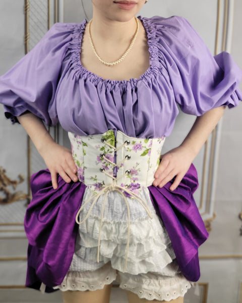 Corset Belt - White with Purple Floral Print