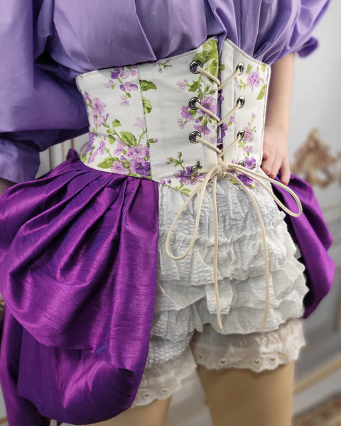 Corset Belt - White with Purple Floral Print