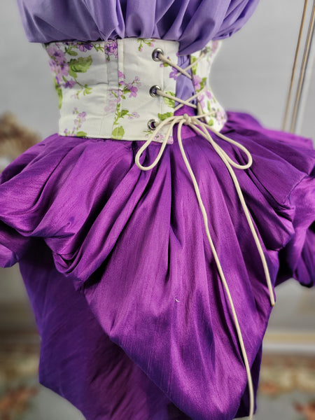 Corset Belt - White with Purple Floral Print