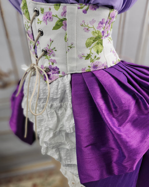 Corset Belt - White with Purple Floral Print