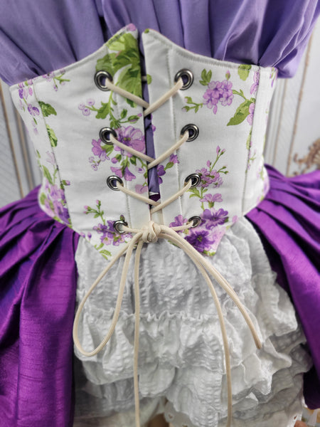 Corset Belt - White with Purple Floral Print