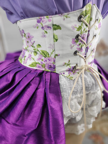 Corset Belt - White with Purple Floral Print