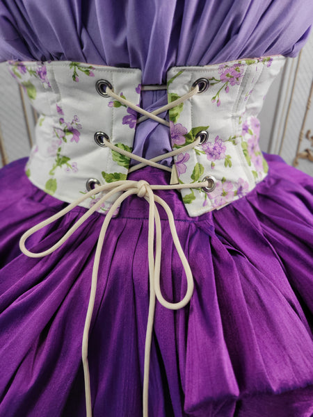 Corset Belt - White with Purple Floral Print