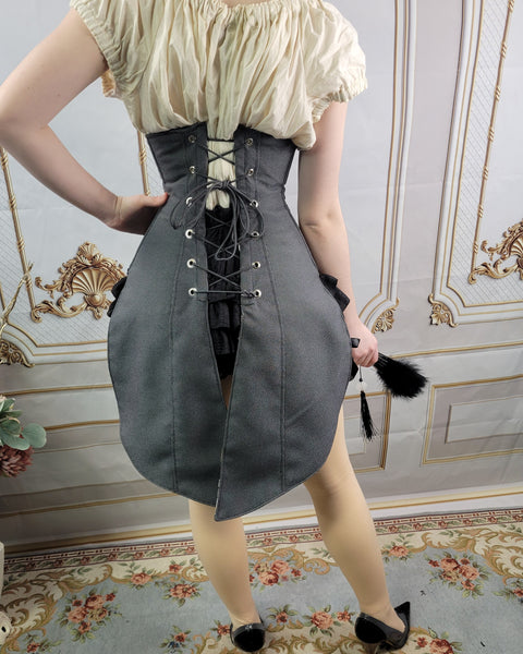 Under Bust Corset -  Pirate Tails - Black and Silver - Floral Print Lining