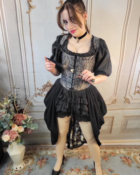 Reversible Bustled Over Skirt - Black and Skull Print