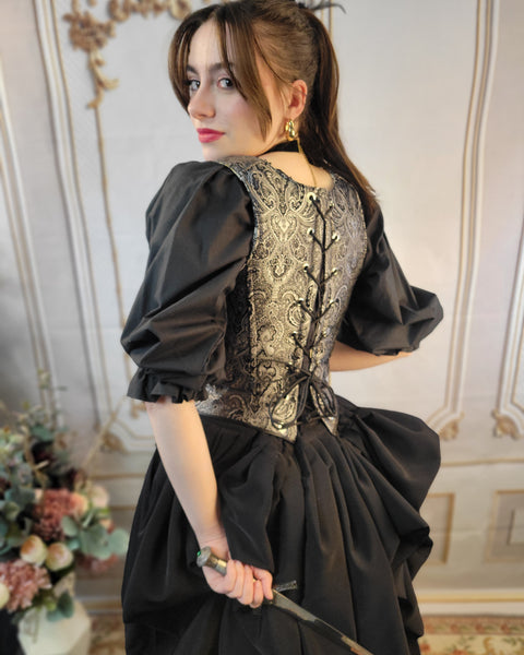 Reversible Bustled Over Skirt - Black and Skull Print