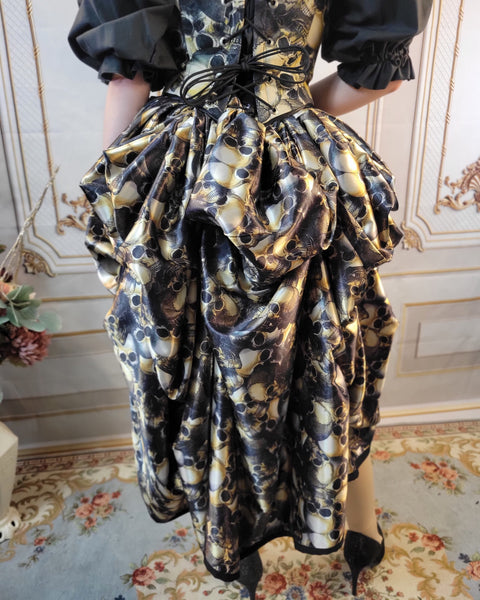 Reversible Bustled Over Skirt - Black and Skull Print