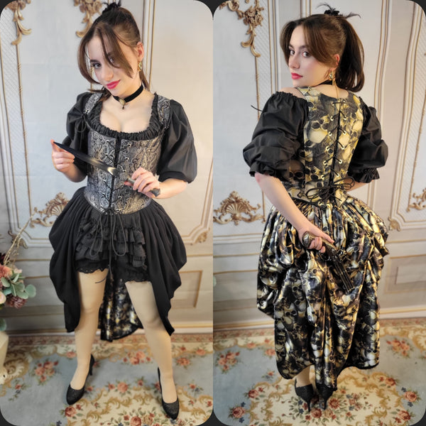 Reversible Bustled Over Skirt - Black and Skull Print