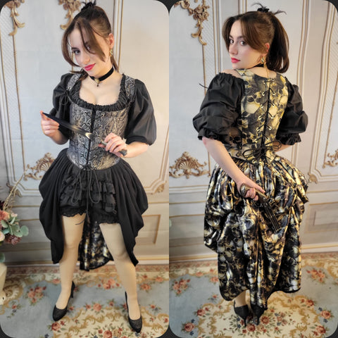 Reversible Bustled Over Skirt - Black and Skull Print