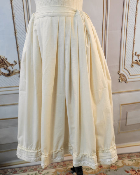 Muslin Drawstring Petticoat with Lace and Pin Tucked Hem