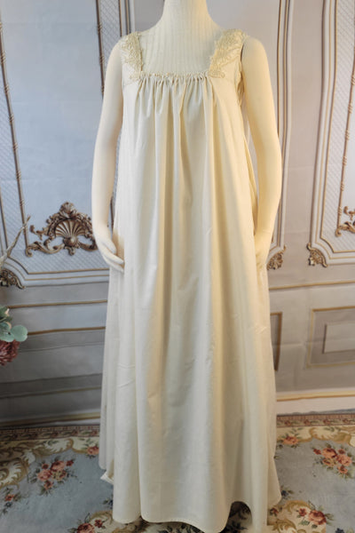 Cotton Chemise - Full Length- Lace Trimmed- Sleeveless