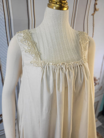 Cotton Chemise - Full Length- Lace Trimmed- Sleeveless