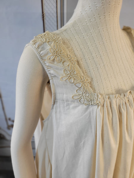 Cotton Chemise - Full Length- Lace Trimmed- Sleeveless