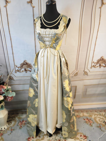 Cropped Gown - Blue Grey Silky Jacquard